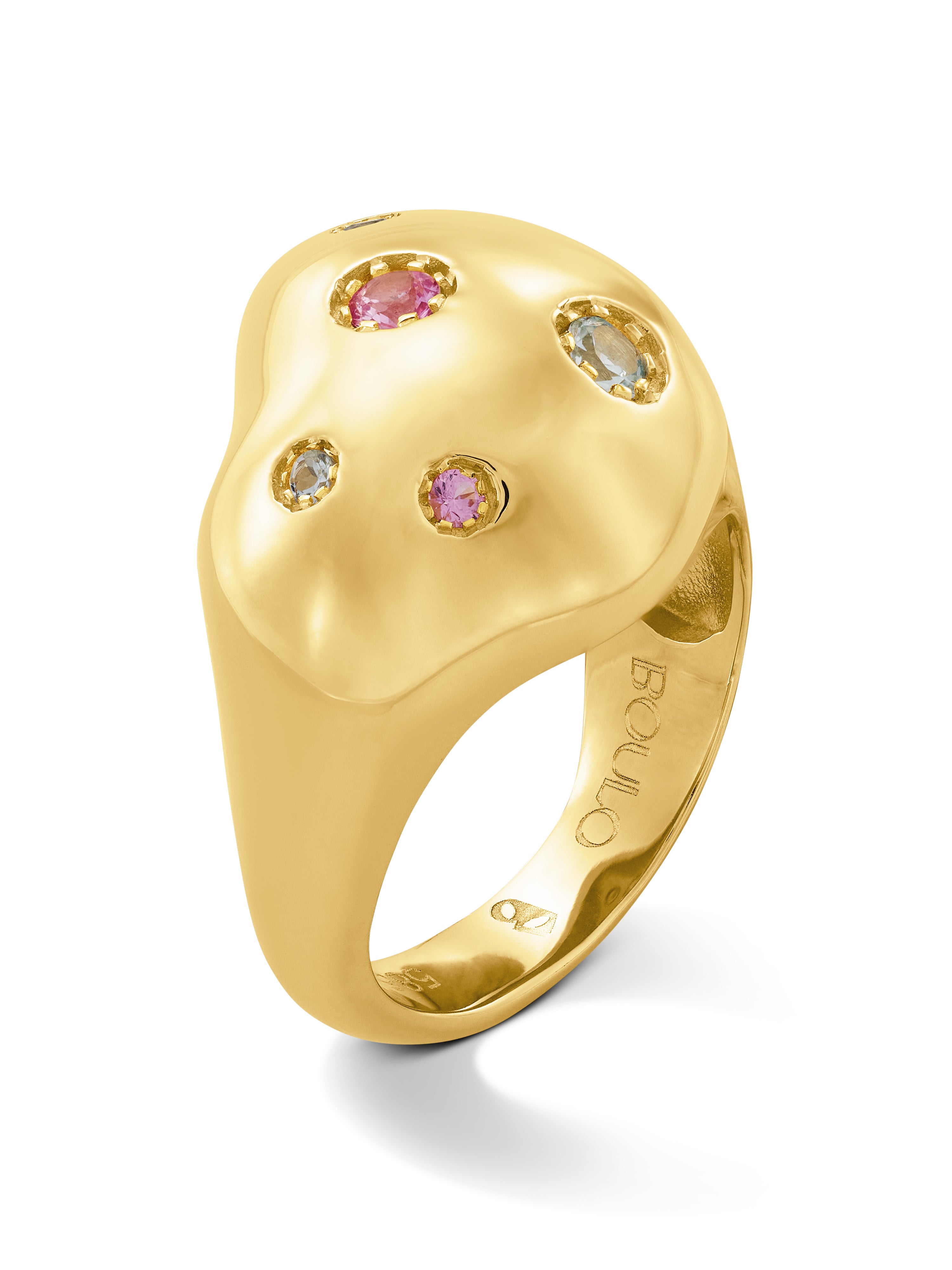 Shapeless Ring aquamarine and pink sapphire