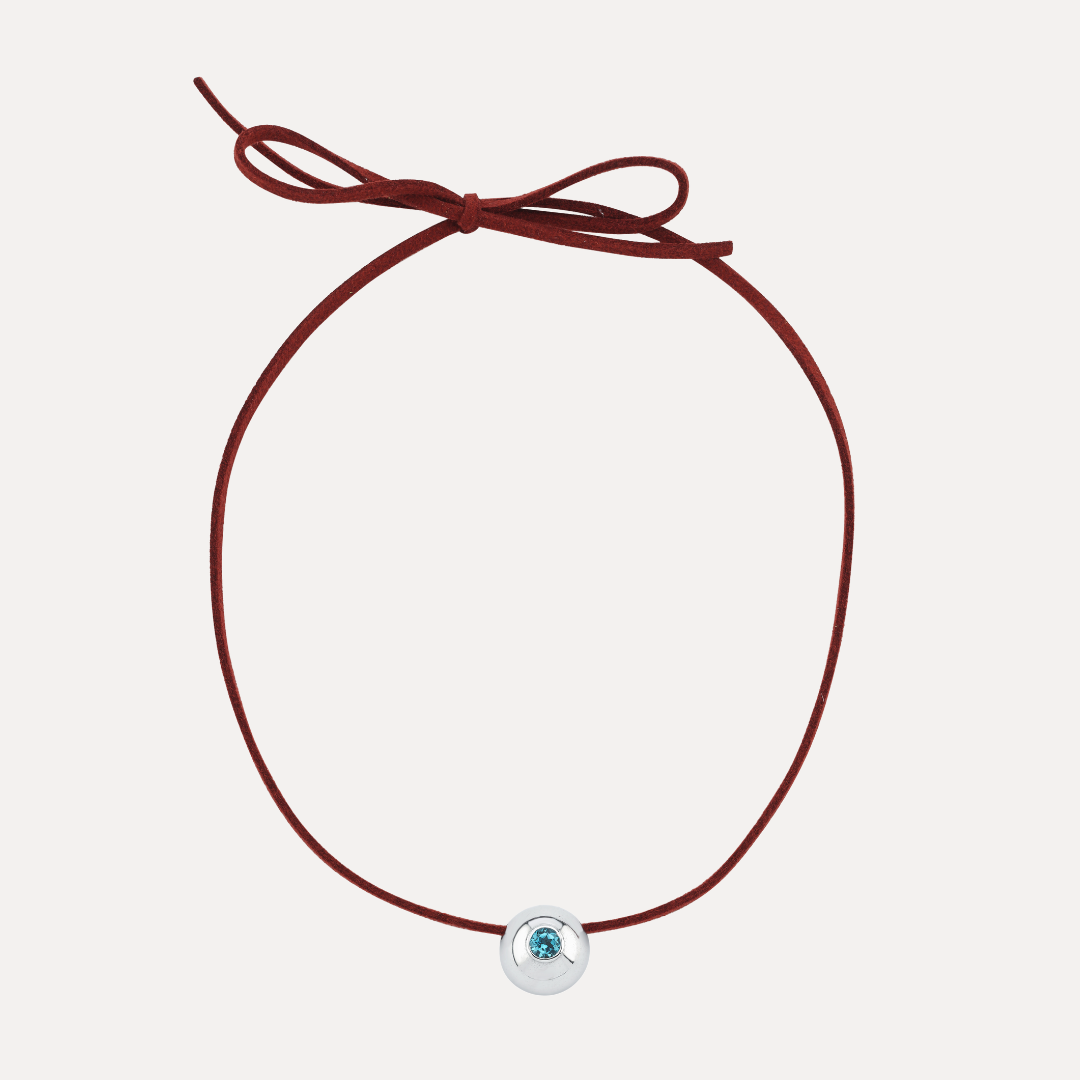 Bubble Choker in swiss topaz and burgundy strap