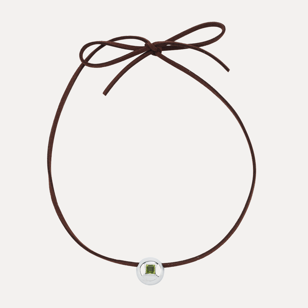 Bubble Choker in peridot and brown strap